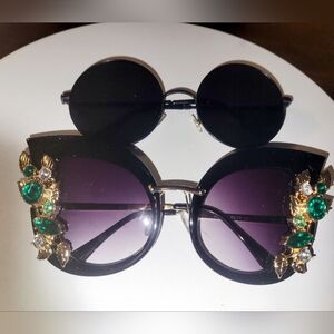 Elegant Black and Gold Women's Sunglasses (Two Pairs)